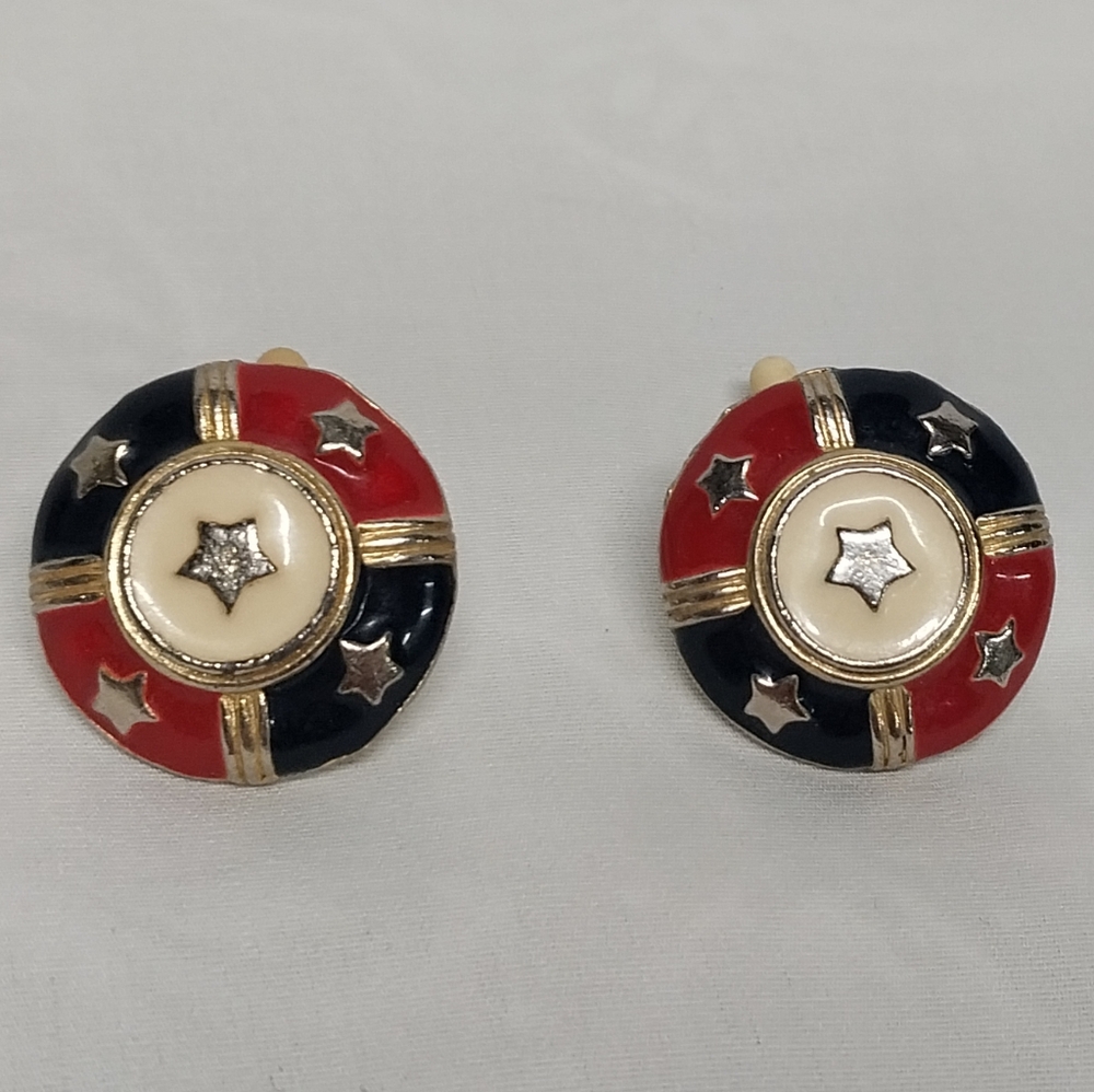 Red and Black Vintage Enamel Star Earrings
